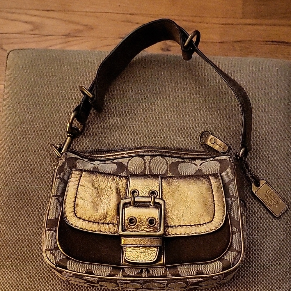 Coach Signature Brown and Gold Shoulder Bag
